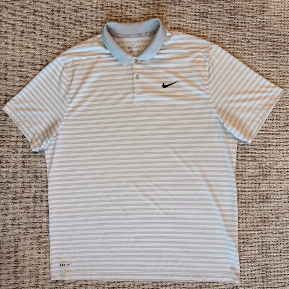 Nike Golf Dri-FIT Striped Polo Shirt White Gray XL